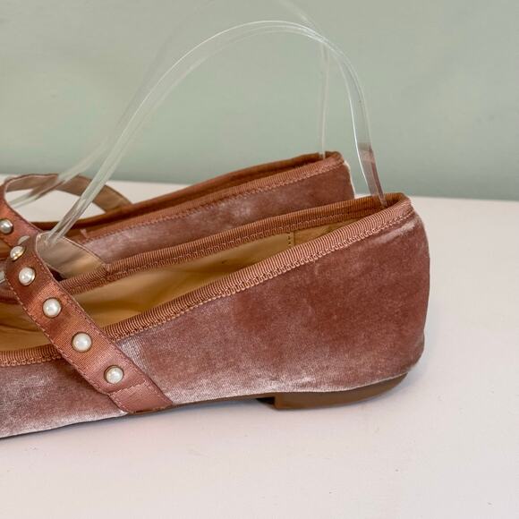 Jessica Simpson Lomanna Velvet Ballet Flat Shoes 9 Pink Bow Slip On Square Toe - Picture 4 of 15